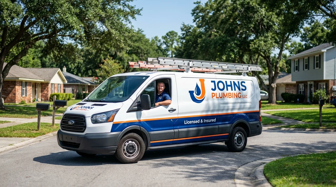Johns Plumbing LLC service van in Hopkinton, RI