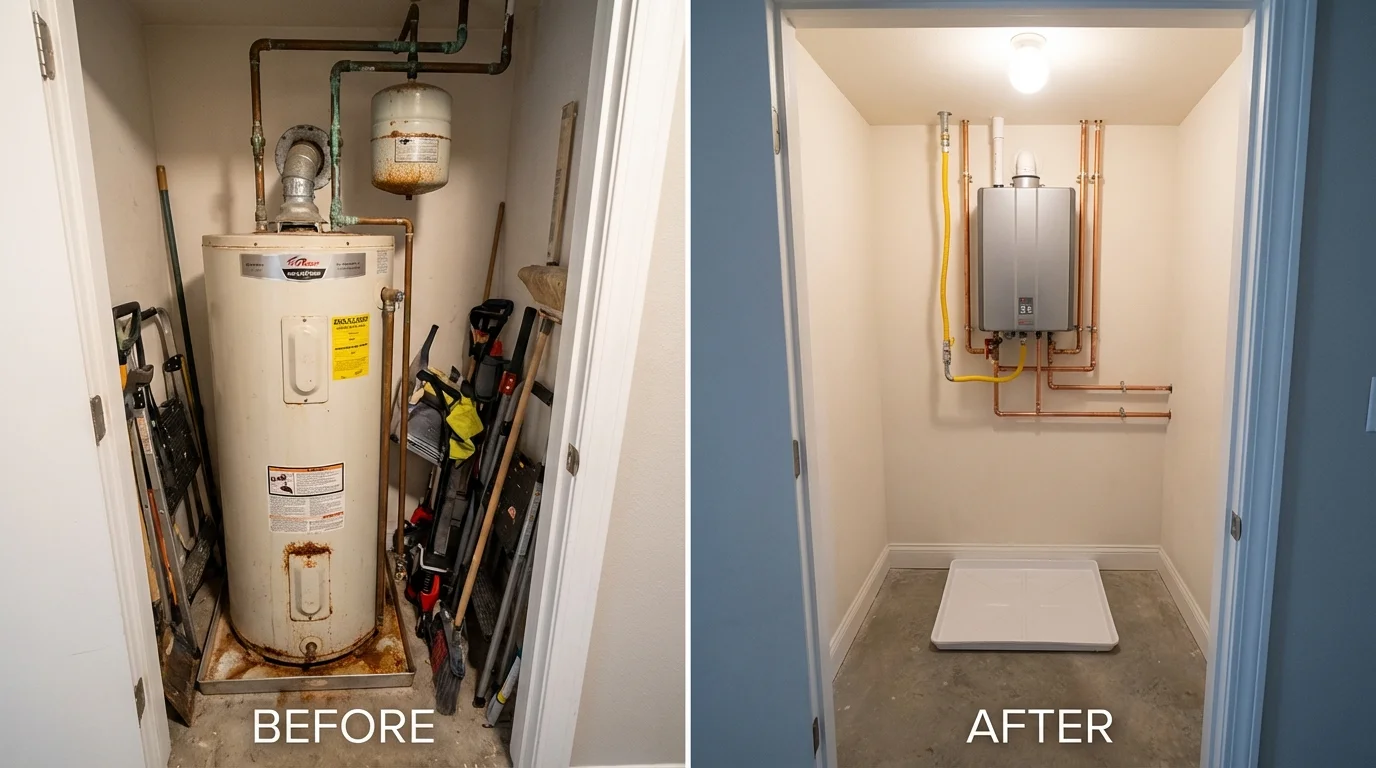 Tank water heater versus wall-mounted tankless unit comparison for Hopkinton, RI homeowners
